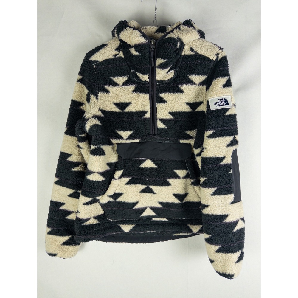 The North Face Campshire Sherpa Fleece Hoodie Womens S Black Cream Geometric Gor